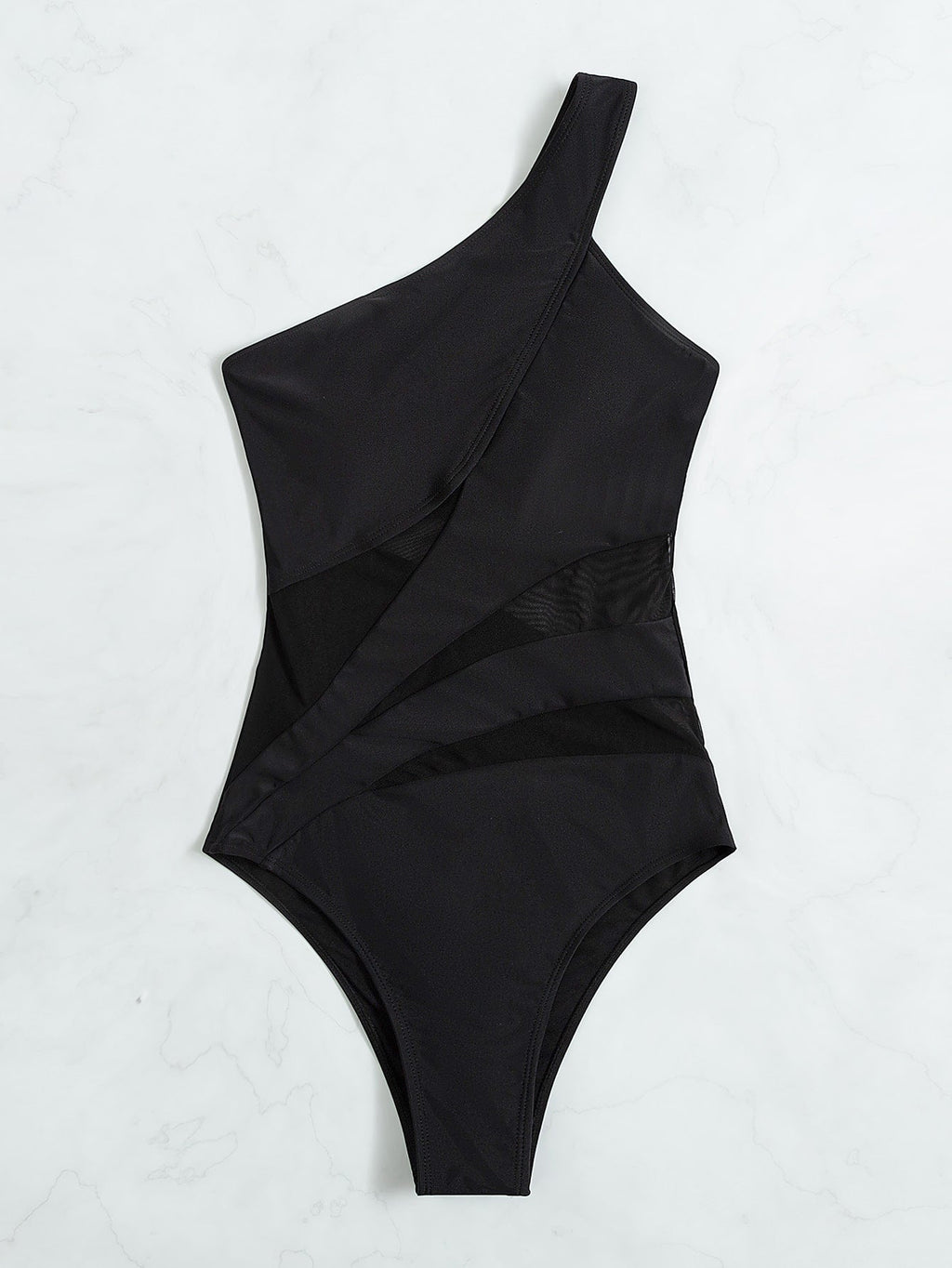 Maiô Feminino Assimétrico Preto com Tule