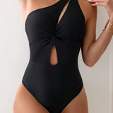 Maiô Feminino Um Ombro Só com Nó Frontal