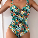 Maiô Feminino Costas Nadador Estampa Tropical