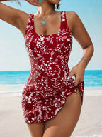 Maiô com Sainha Feminino Estampado com Plantas