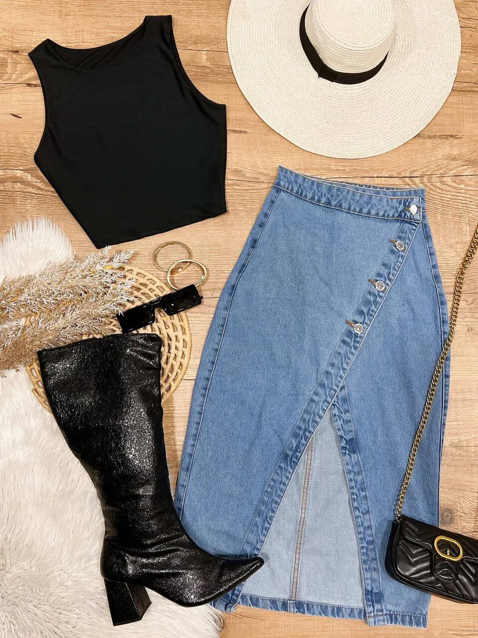 Saia Jeans Midi