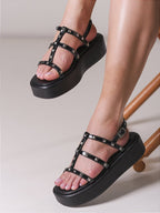 Sandália Papete Preto Spike Prata